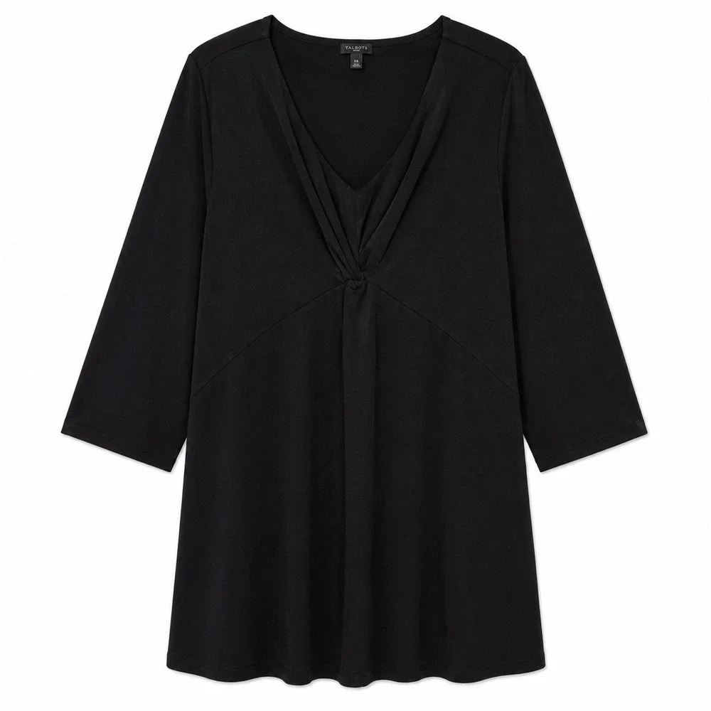 Talbots Black Twist Front Tunic Top 3X‎ Plus Size Flowy Stretch Blouse
